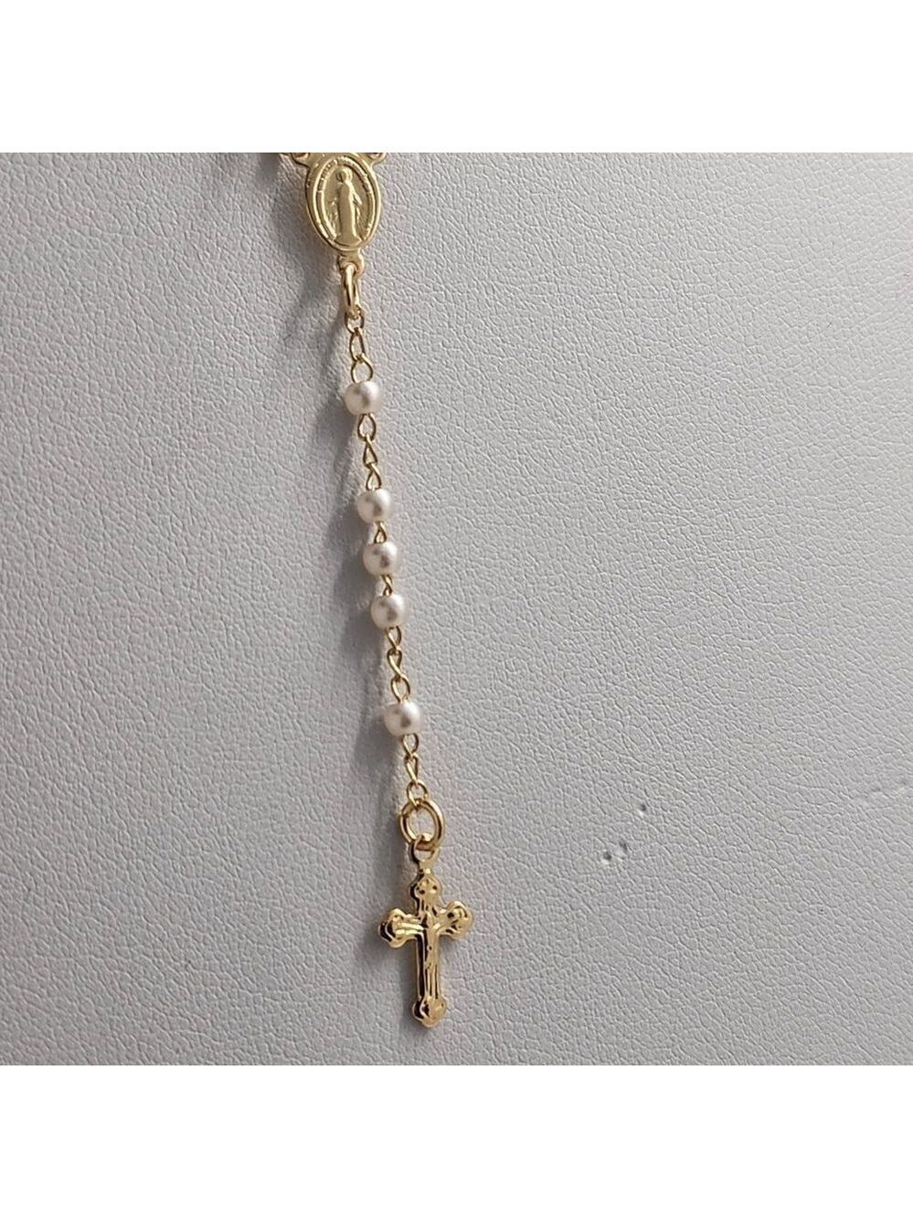 Brand New Brazilian 18k Gold Filled White/ Gold beaded Rosary - Picture 6 of 6